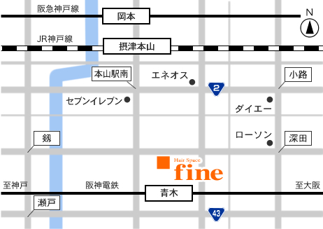 東灘区美容室|fine|地図